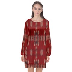 Red Grey Ikat Pattern Long Sleeve Chiffon Shift Dress  by SpinnyChairDesigns