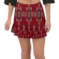 Red Grey Ikat Pattern Fishtail Mini Chiffon Skirt by SpinnyChairDesigns