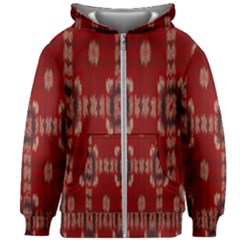 Red Grey Ikat Pattern Kids  Zipper Hoodie Without Drawstring by SpinnyChairDesigns