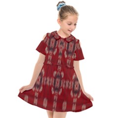 Red Grey Ikat Pattern Kids  Short Sleeve Shirt Dress by SpinnyChairDesigns