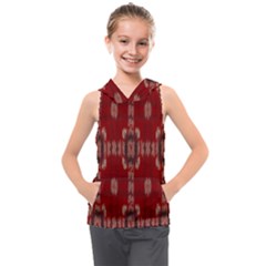 Red Grey Ikat Pattern Kids  Sleeveless Hoodie by SpinnyChairDesigns