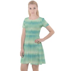 Light Green Turquoise Ikat Pattern Cap Sleeve Velour Dress  by SpinnyChairDesigns