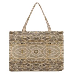 Ecru And Brown Intricate Pattern Zipper Medium Tote Bag by SpinnyChairDesigns