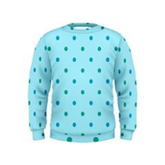 Blue Teal Green Polka Dots Kids  Sweatshirt by SpinnyChairDesigns