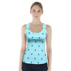 Blue Teal Green Polka Dots Racer Back Sports Top by SpinnyChairDesigns