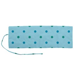 Blue Teal Green Polka Dots Roll Up Canvas Pencil Holder (m) by SpinnyChairDesigns