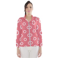 Coral Pink And White Circles Polka Dots Women s Windbreaker by SpinnyChairDesigns