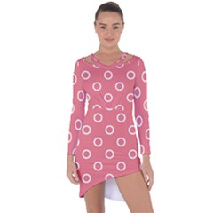 Coral Pink And White Circles Polka Dots Asymmetric Cut-out Shift Dress by SpinnyChairDesigns