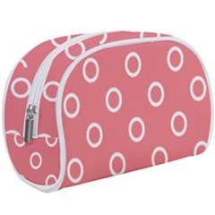 Coral Pink And White Circles Polka Dots Makeup Case (large) by SpinnyChairDesigns