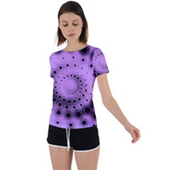 Abstract Black Purple Polka Dot Swirl Back Circle Cutout Sports Tee by SpinnyChairDesigns