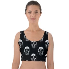 Black And White Skulls Velvet Crop Top by SpinnyChairDesigns