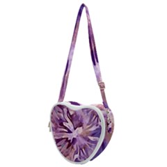 Plum Purple Abstract Floral Pattern Heart Shoulder Bag by SpinnyChairDesigns