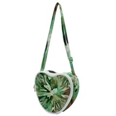 Green Brown Abstract Floral Pattern Heart Shoulder Bag by SpinnyChairDesigns