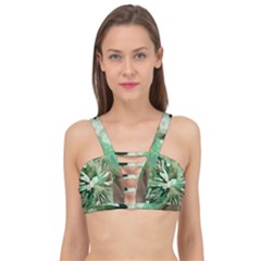 Green Brown Abstract Floral Pattern Cage Up Bikini Top by SpinnyChairDesigns