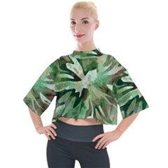 Green Brown Abstract Floral Pattern Mock Neck Tee by SpinnyChairDesigns