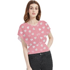 Cute Pink And White Hearts Butterfly Chiffon Blouse