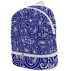 Blue White Paisley Intricate Swirls Zip Bottom Backpack by SpinnyChairDesigns