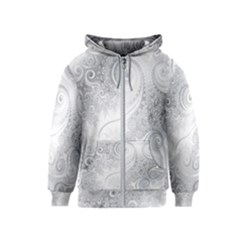 White Silver Swirls Pattern Kids  Zipper Hoodie by SpinnyChairDesigns