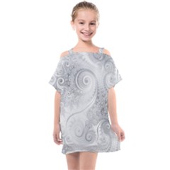 White Silver Swirls Pattern Kids  One Piece Chiffon Dress by SpinnyChairDesigns