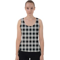 Black And White Buffalo Plaid Velvet Tank Top by SpinnyChairDesigns