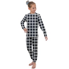 Black And White Buffalo Plaid Kids  Long Sleeve Set  by SpinnyChairDesigns