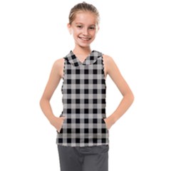 Black And White Buffalo Plaid Kids  Sleeveless Hoodie by SpinnyChairDesigns