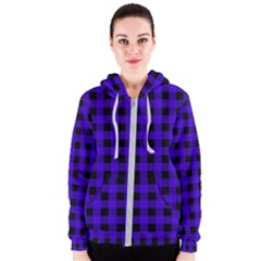 Dark Blue Black Buffalo Plaid Women s Zipper Hoodie by SpinnyChairDesigns