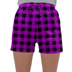 Purple Black Buffalo Plaid Sleepwear Shorts by SpinnyChairDesigns