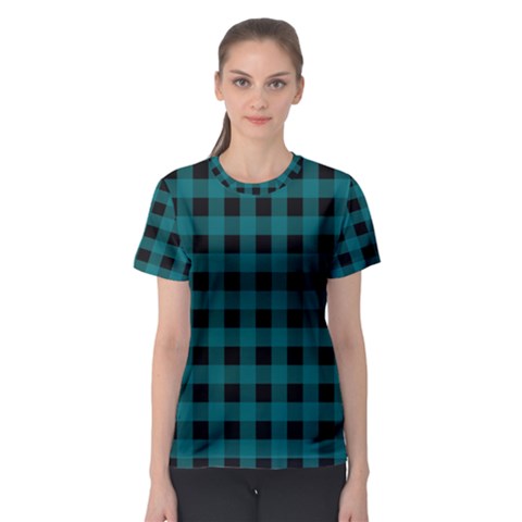 Teal Black Buffalo Plaid Women s Sport Mesh Tee by SpinnyChairDesigns