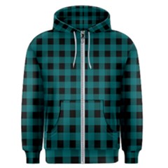 Teal Black Buffalo Plaid Men s Zipper Hoodie by SpinnyChairDesigns