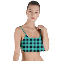 Turquoise Black Buffalo Plaid Layered Top Bikini Top  by SpinnyChairDesigns