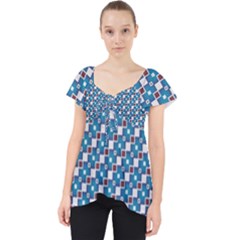 Country Blue Checks Pattern Lace Front Dolly Top by SpinnyChairDesigns
