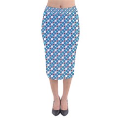 Country Blue Checks Pattern Velvet Midi Pencil Skirt by SpinnyChairDesigns