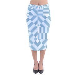 Truchet Tiles Blue White Velvet Midi Pencil Skirt by SpinnyChairDesigns