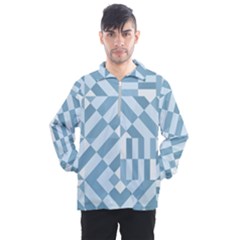 Truchet Tiles Blue White Men s Half Zip Pullover by SpinnyChairDesigns