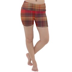 Madras Plaid Fall Colors Lightweight Velour Yoga Shorts by SpinnyChairDesigns