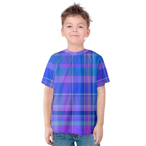 Madras Plaid Blue Purple Kids  Cotton Tee by SpinnyChairDesigns