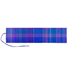 Madras Plaid Blue Purple Roll Up Canvas Pencil Holder (l) by SpinnyChairDesigns