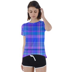 Madras Plaid Blue Purple Short Sleeve Foldover Tee by SpinnyChairDesigns