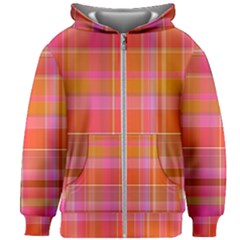 Pink Orange Madras Plaid Kids  Zipper Hoodie Without Drawstring by SpinnyChairDesigns