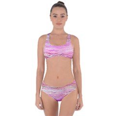 Pink Abstract Stripes Criss Cross Bikini Set