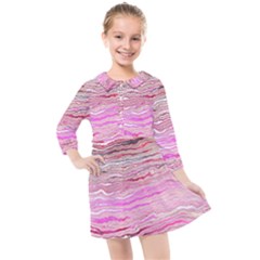 Pink Abstract Stripes Kids  Quarter Sleeve Shirt Dress