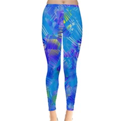 Blue Abstract Floral Paint Brush Strokes Inside Out Leggings by SpinnyChairDesigns