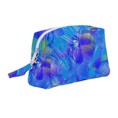 Blue Abstract Floral Paint Brush Strokes Wristlet Pouch Bag (medium) by SpinnyChairDesigns