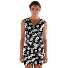 Black And White Abstract Art Wrap Front Bodycon Dress by SpinnyChairDesigns