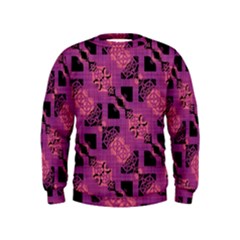 Fuchsia Black Abstract Checkered Stripes  Kids  Sweatshirt by SpinnyChairDesigns