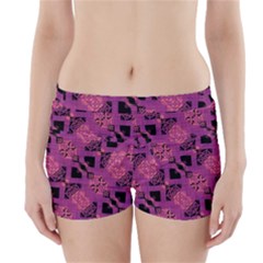 Fuchsia Black Abstract Checkered Stripes  Boyleg Bikini Wrap Bottoms by SpinnyChairDesigns