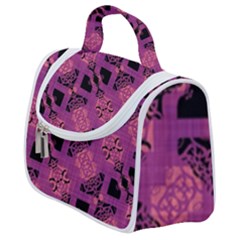 Fuchsia Black Abstract Checkered Stripes  Satchel Handbag by SpinnyChairDesigns