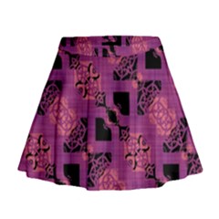 Fuchsia Black Abstract Checkered Stripes  Mini Flare Skirt by SpinnyChairDesigns