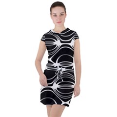 Black And White Clam Shell Pattern Drawstring Hooded Dress by SpinnyChairDesigns